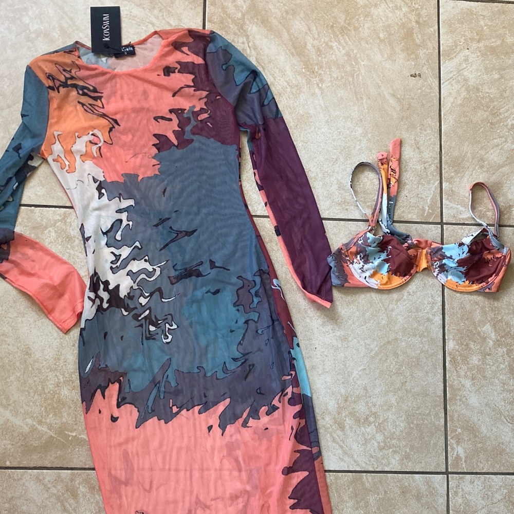 Multicolor Abstract Mesh Dress - Picture 2 of 5